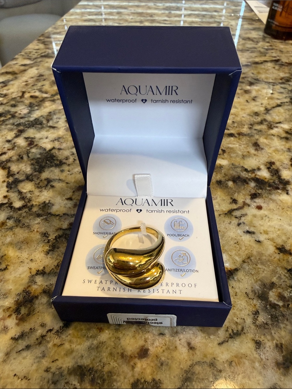 Aqua Polished Gold Sculptural Ring size 9